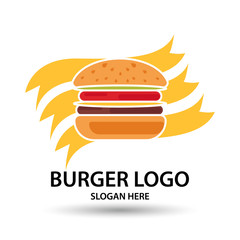Burgers vector logo, icon and mascot fast food Flat design style. vector illustrator