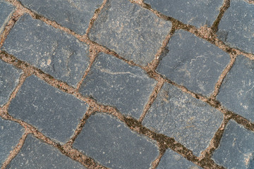 Background image of texture of a pedestrian road paved with paving stones