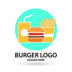 Burgers vector logo, icon and mascot fast food Flat design style. vector illustrator