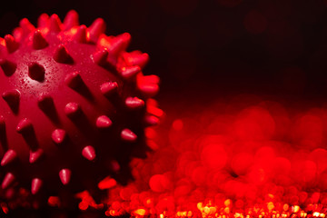 Coronavirus, COVID-19 SARS,Coronaviridae , SARS-CoV, SARSCoV, virus 2020 , MERS-CoV ,chinese virus 2019-nCoV. .Virus molecule concept on red background and water splash.