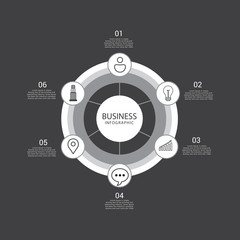 Info graphic design business concept with 6 options, parts or processes