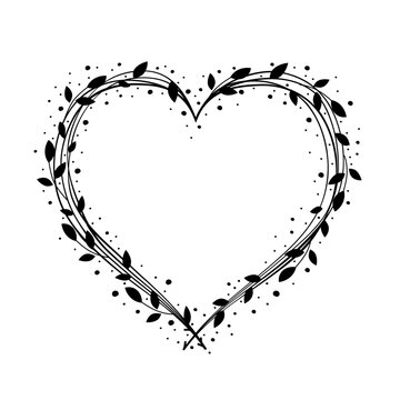 Premade heart design with floral wreath. Hand drawn heart. Vector and illustration.