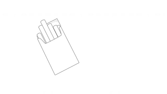 Self drawing animation of cigarettes package box sketch. Copy space. White background.