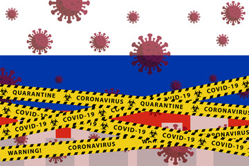Russia Coronavirus quarantine concept. Covid-19, MERS-Cov. Yellow and black stripes on national flag. Vector.