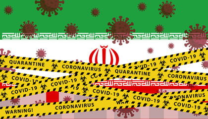 Iran Coronavirus quarantine concept. Covid-19, MERS-Cov. Yellow and black stripes on national flag. Vector.