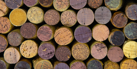 Rows of corks have been opened from good quality wine that has been aged for a long time, and they protect the aroma and flavor of the wine until it is served in a glass.