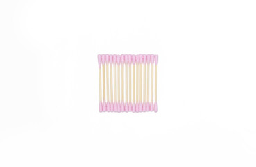 Flat lay of cotton buds isolated on white background