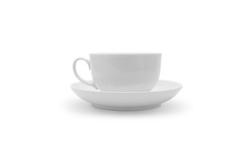 White cup with saucer isolated on white background