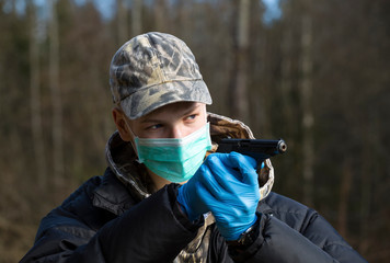 Man in protective sterile medical mask