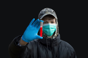 Man in protective sterile medical mask