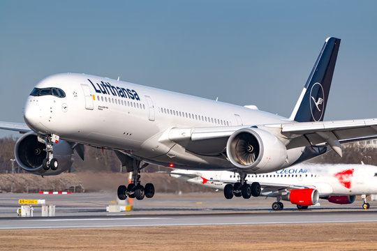 Lufthansa Airbus A350 airplane at Munich airport