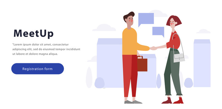 bussiness partners man woman handshaking couple hand shake during meeting agreement partnership concept meetup events flat portrait horizontal