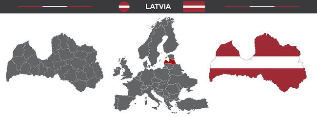 vector map set of Latvia isolated on white background - obrazy, fototapety, plakaty