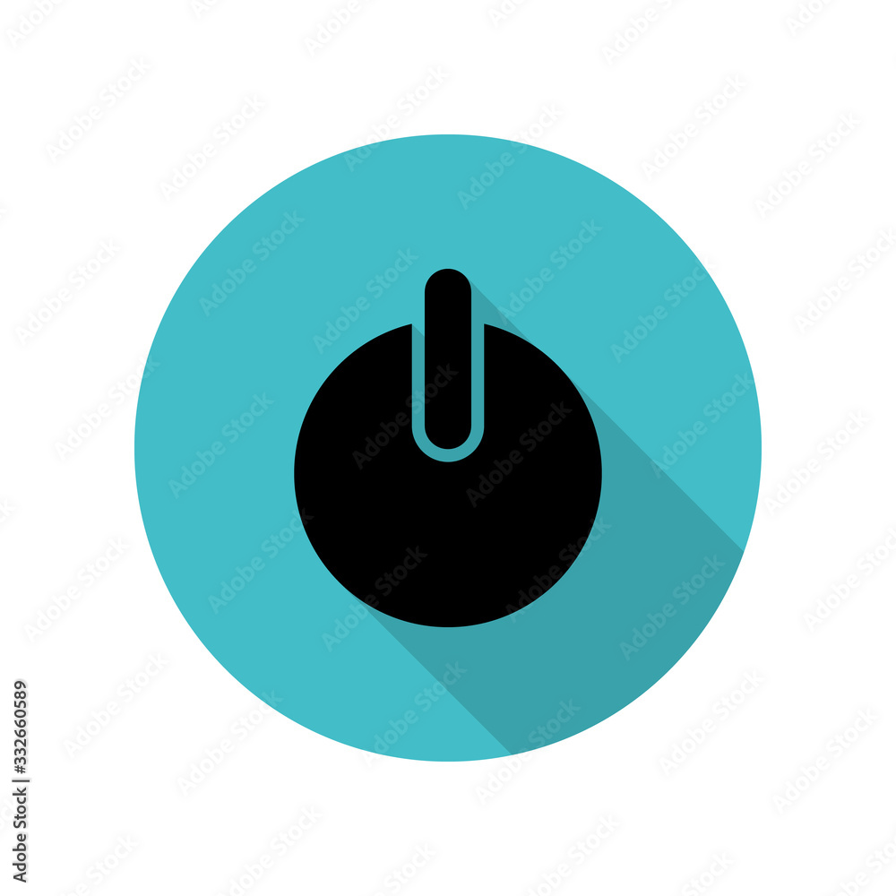 Poster power button long shadow icon. simple glyph, flat vector of web icons for ui and ux, website or mobi