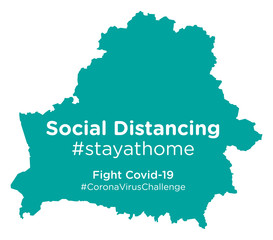 Belarus map with Social Distancing #stayathome tag.eps
