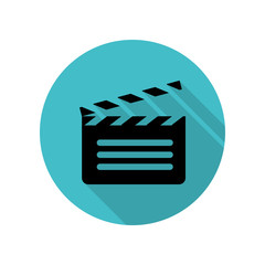 Open movie cracker long shadow icon. Simple glyph, flat vector of web icons for ui and ux, website or mobile application