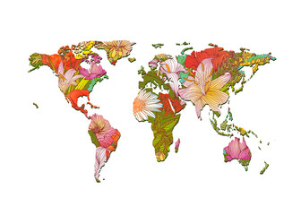 Silhouette of world map of flowers
