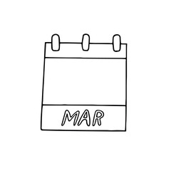 March month calendar page hand drawn in doodle style. simple scandinavian liner. planning, business, date, day. single element for design icon