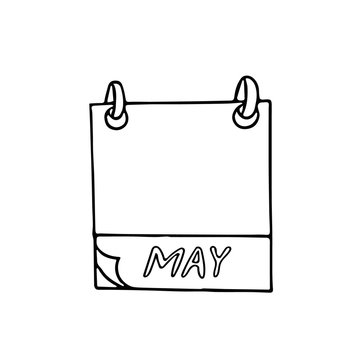 May month calendar page hand drawn in doodle style. simple scandinavian liner. planning, business, date, day. single element for design icon