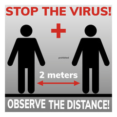 Observe the distance poster. Stop the virus. Vector illustration. 