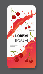 fresh red cherry juice liquid splash realistic splashes healthy fruits splashing waves smartphone screen mobile app vertical copy space vector illustration