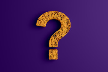 A set of thin thread intertwined in the shape of a question mark. 3D illustration.