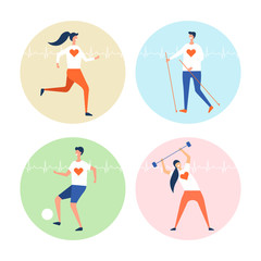 people are engaged in cardio exercises vector set on a white background