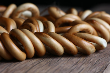 bagels for tea on a structural vintage wooden table