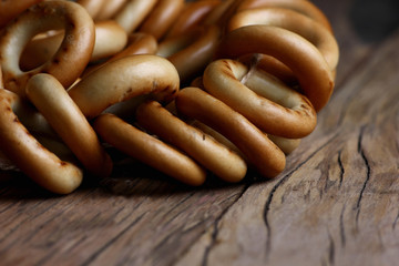 bagels for tea on a structural vintage wooden table