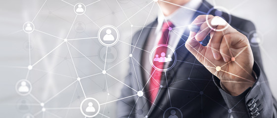 Double exposure people network structure HR - Human resources management and recruitment concept.