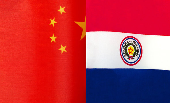 fragments of the national flags of the Republic of Paraguay and China close up