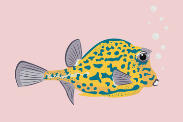 Cute yellow-green fish. boxwood fish. modern vector illustration