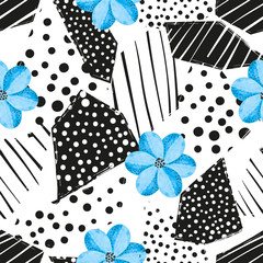 Seamless vector abstract pattern with blue flowers. Trendy graphic design for textile, fabric.