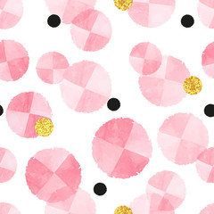 Motif en pointillé sans couture avec des cercles roses. Abstract Vector illustration de fille de douche de bébé avec des boules aquarelles.