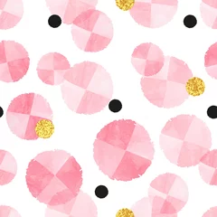 Tapeten Nahtloses punktiertes Muster mit rosa Kreisen. Vector abstrakte Babypartymädchenillustration mit Aquarellkugeln. © Afanasia