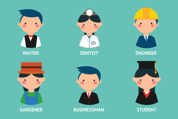 Jobs and occupations. Careers in vector. Career in illustration. Career in a cute style.