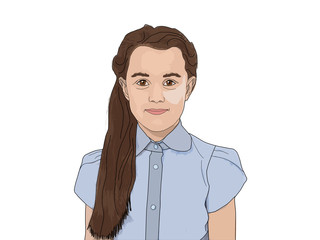 Portrait of a sad girl. Schoolgirl avatar. Face of a child. flat illustration