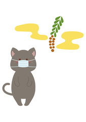 スギ花粉とマスクをつけたネコ