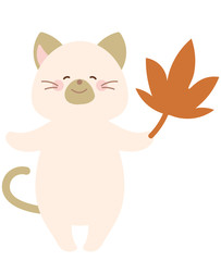 紅葉したモミジとネコ