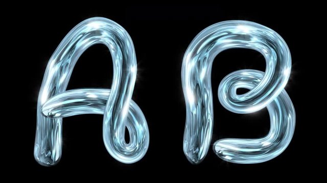 The water alphabet. Liquid letters A B appear, fluctuate for 12 seconds, and disappear. With alpha channel.