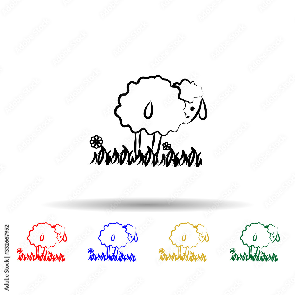 Poster sheep on the grass multi color icon. simple thin line, outline vector of sheep icons for ui and ux, 