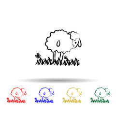 Sheep on the grass multi color icon. Simple thin line, outline vector of sheep icons for ui and ux, website or mobile application