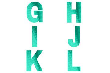 Green font Alphabet g, h, i, j, k, l made of banana's leaf background.