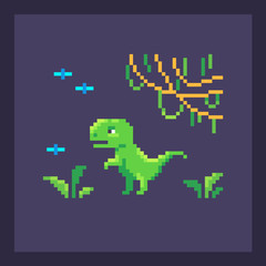 Pixel art dinosaur in nature.