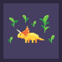 Pixel art dinosaur in nature.