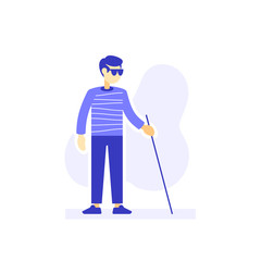 Blind man with sunglasses and cane walking