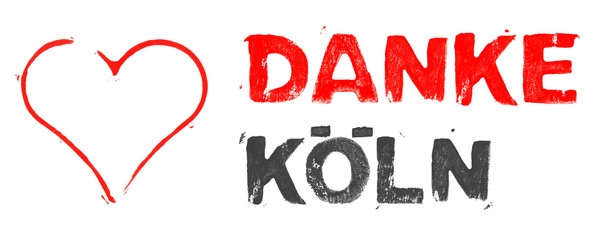 Bedanken: Rotes gemaltes Herz mit Text Danke Köln