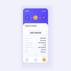 Internet wallet application smartphone interface vector template. Mobile app page light theme design layout. Payment status screen. Flat UI for application. Transaction information phone display