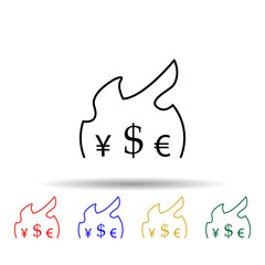 Currency fire multi color icon. Simple thin line, outline vector of trade wars icons for ui and ux, website or mobile application
