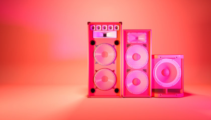 red speaker system on a red background in purple lighting